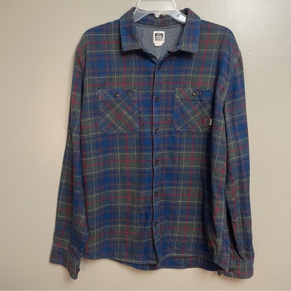 Reef Men’s Large Flannel Plaid Button Down Shirt Gorpcore Hiking lunberjack - Picture 1 of 10